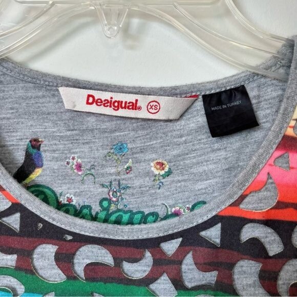 Desigual multicolor rainbow phoenix laser cutout pull over shift dress XS - Picture 5 of 11